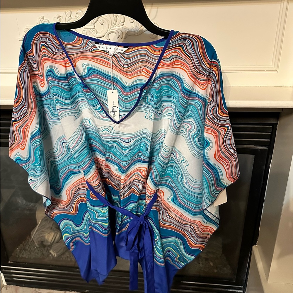 Trina Turk Vibrant Silk Kimono Top with Stripes